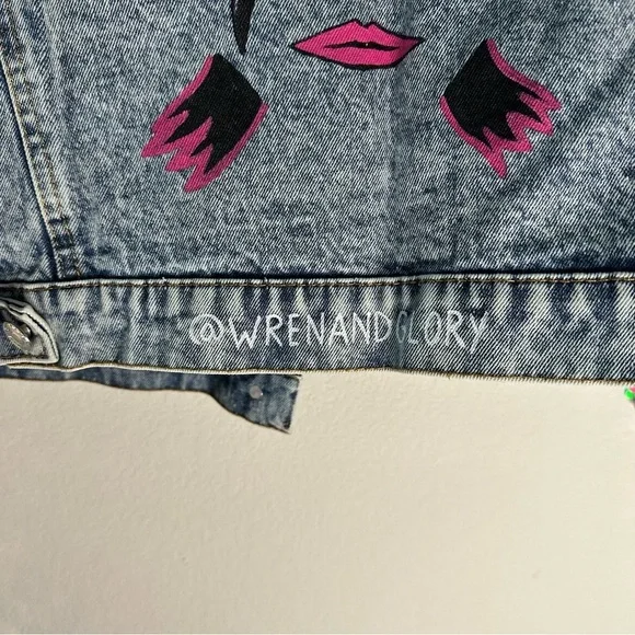 NWT Wren + Glory Hand Painted Bowie Denim Jacket Sequin Cropped Free People O/S - Picture 9 of 9